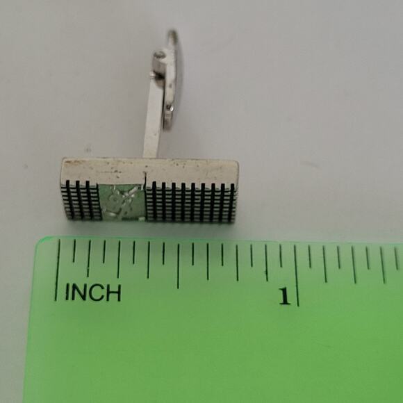 Yves Saint Laurent YSL Silver Tone Rectangle Logo Cufflinks Designer Geometric - Picture 6 of 6